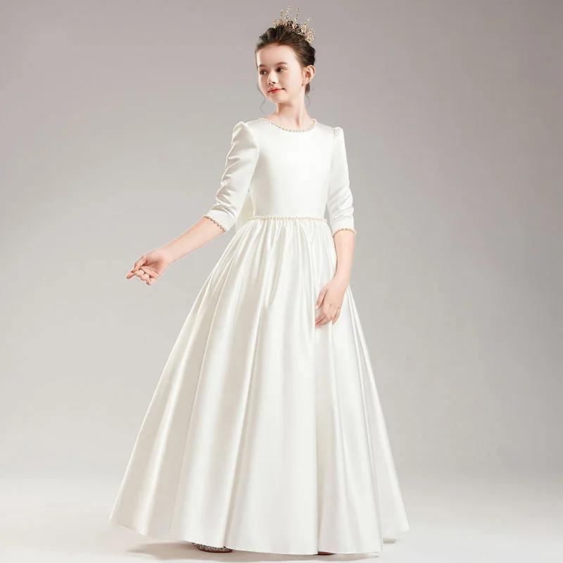Robe de princesse élégante pour filles, robes de soirée pour enfants de 4 à 12 ans, vêtements blancs
