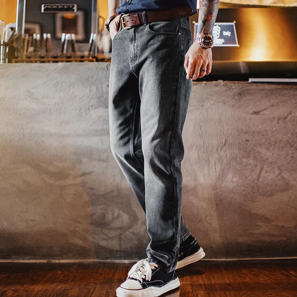 Maden Vintage 13oz jean en Denim gris délavé lourd pantalon conique à jambe droite pour homme pantal