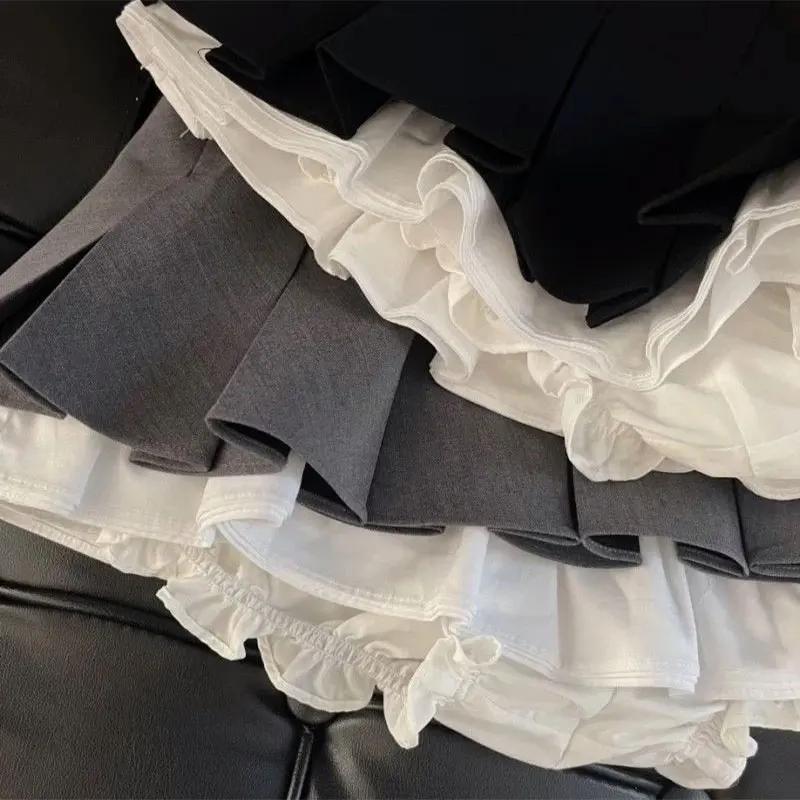 Mooyufon volants noir Mini jupe femmes coréen Patchwork jupes plissées japonais Kawaii taille haute