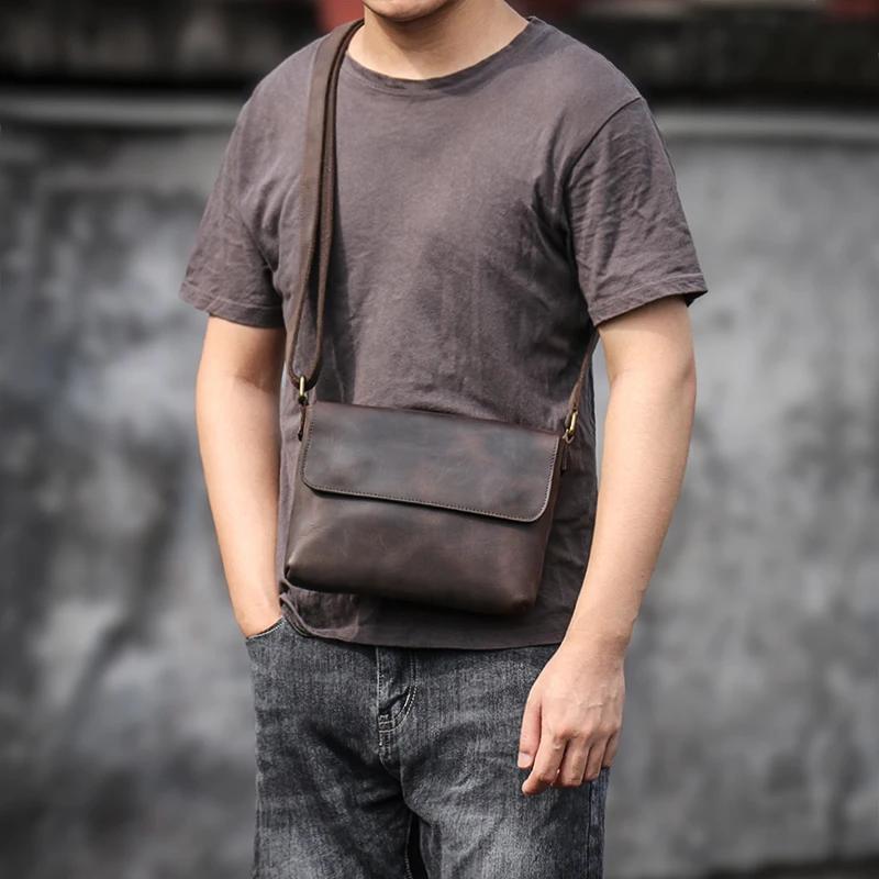LUOKIR – sac à bandoulière en cuir véritable pour hommes, sac à bandoulière Simple Vintage en cuir d