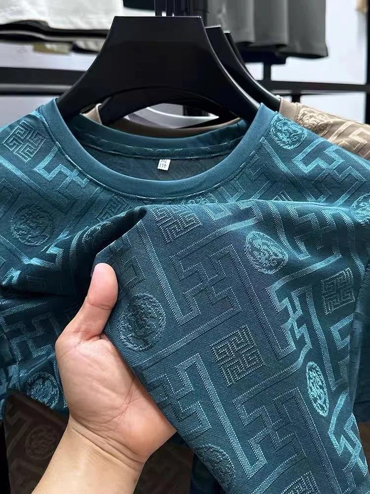 T-shirt à manches courtes et col rond en soie glacée de marque haut de gamme, mode d'été imprimé, ha