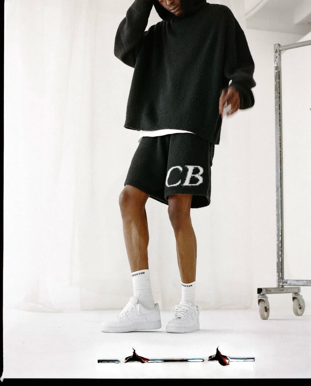 Shorts en tricot jacquard en laine avec cordon de serrage, logo CB, pour femmes et hommes, collectio