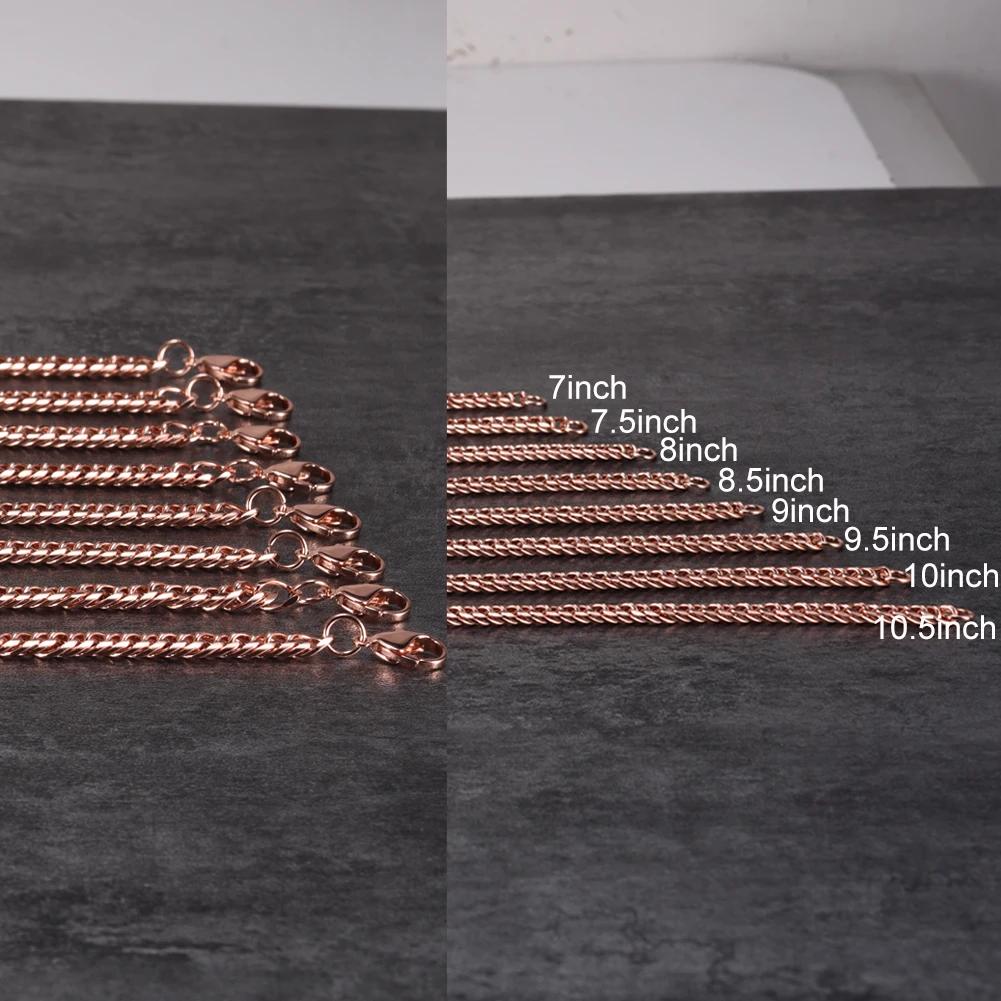 Bracelets en cuivre pur pour hommes et femmes, lien de chaîne cubaine réglable, fermoir à homard, 6m