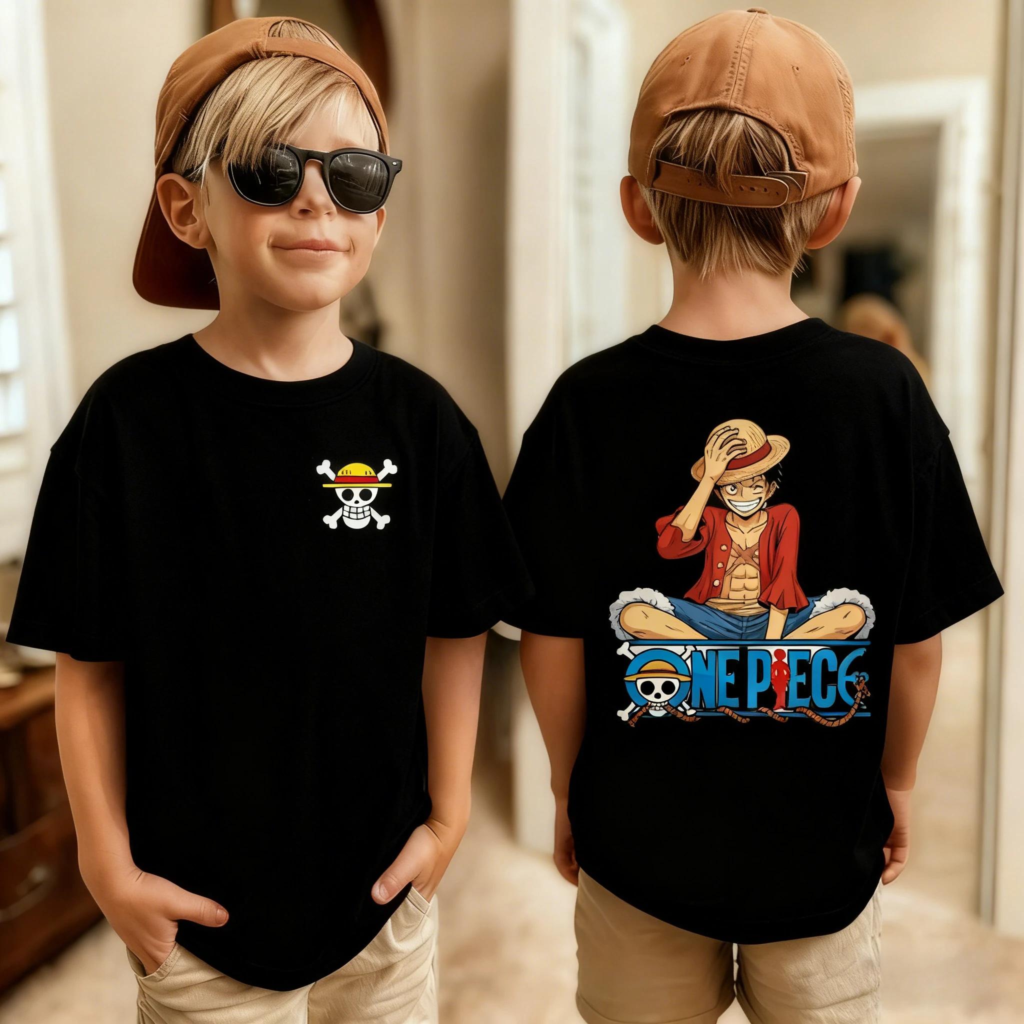 T-shirt imprimé One Piece pour filles et garçons, vêtements à manches courtes pour enfants, Luffy On