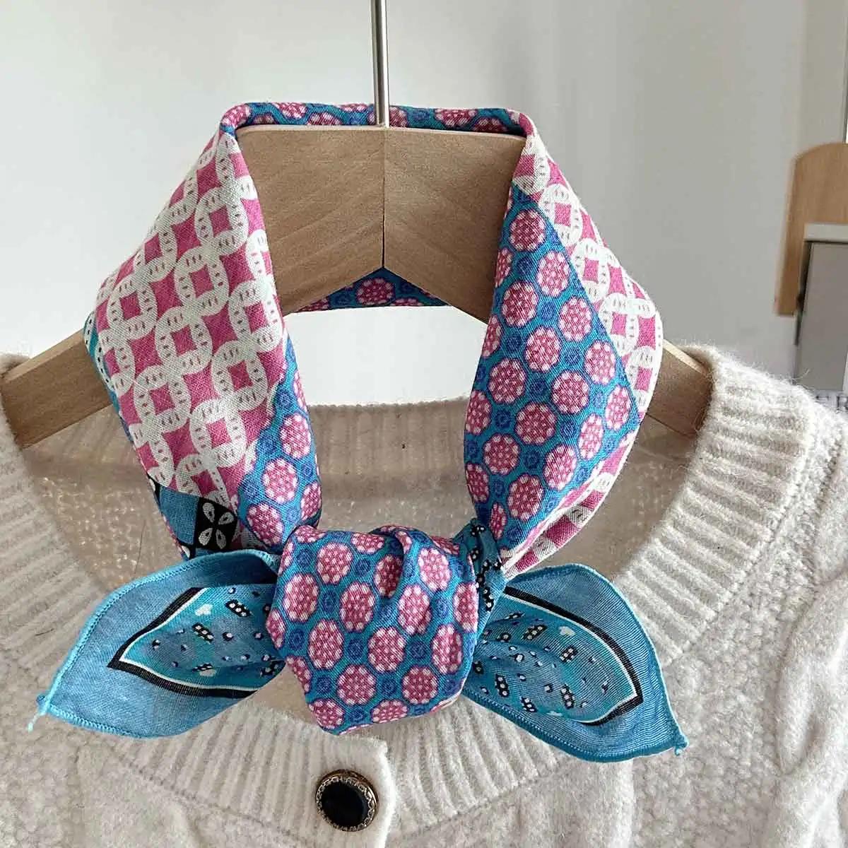 Printemps et été nouvelle petite écharpe en soie pour femmes, petite écharpe carrée bohème confortab