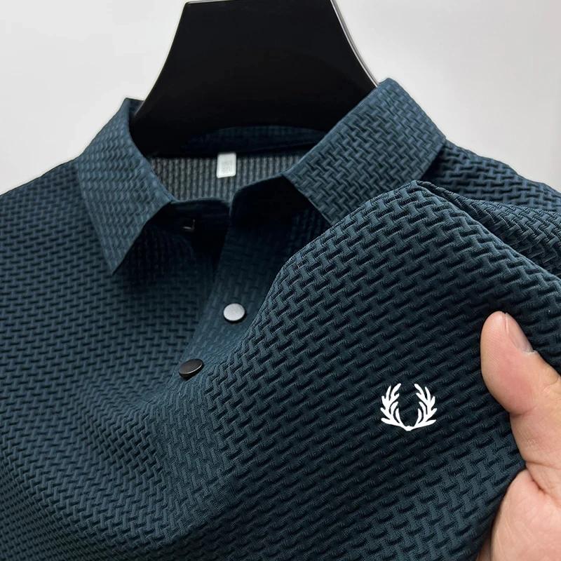 Polo homme décontracté uni respirant à motif floral, manches courtes, collection été 2026 – T-shirt