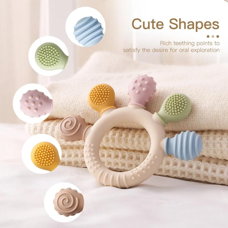 Anneau de dentition en silicone sans BPA pour bébé, jouets TeWindsor pour tout-petit, cadeaux pour b