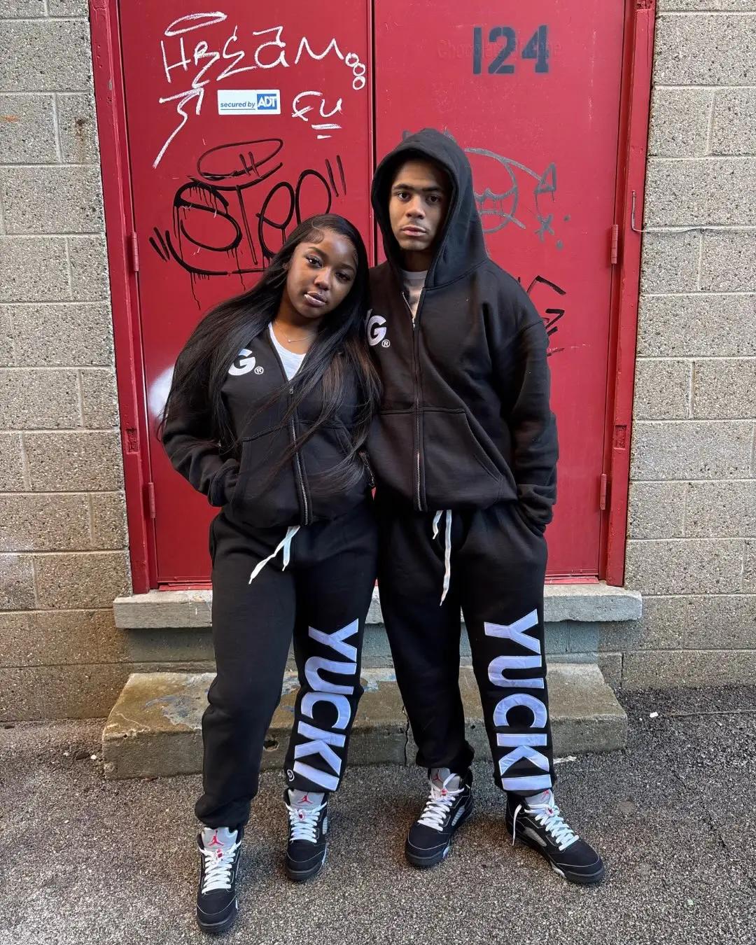 Ensemble de survêtement unisexe YUCKI pour couple, imprimé lettres, 2 pièces, sweat à capuche zippé