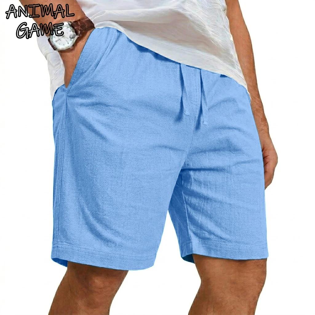 Nouveau short décontracté pour homme en lin uni léger, style gym, plage, hawaïen, ample, en coton, g