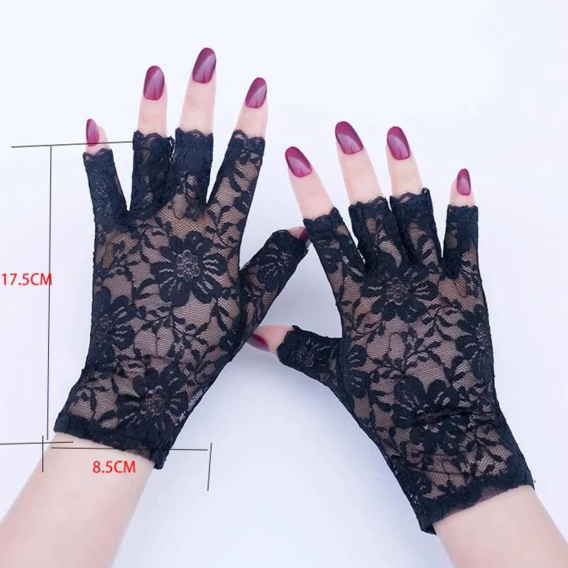 Gants courts en dentelle pour femmes, demi-doigt, Protection solaire, sans doigts, décoration de mar