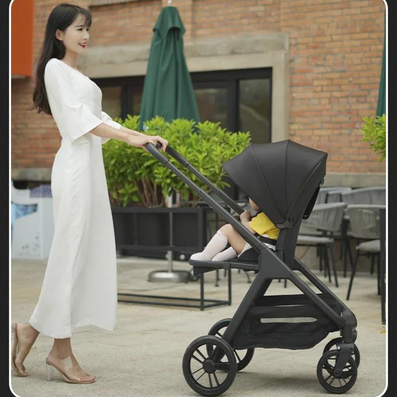 Poussette bébé haute vue peut s'asseoir ou s'allonger, légère et pliable, poussette bidirectionnelle