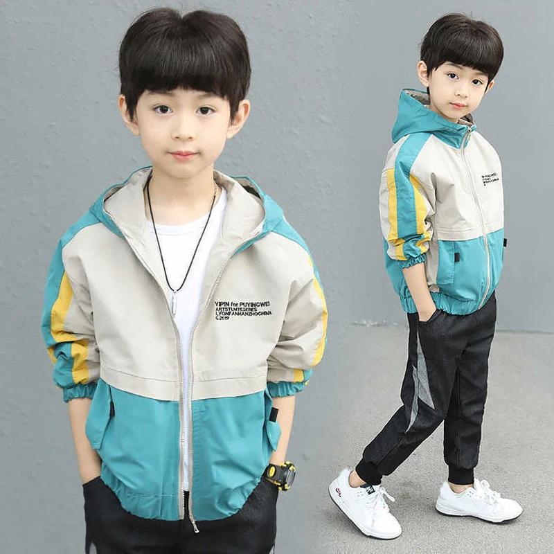 Manteau d'épissure pour garçons, beau coupe-vent à capuche avec lettres imprimées pour enfants de 4
