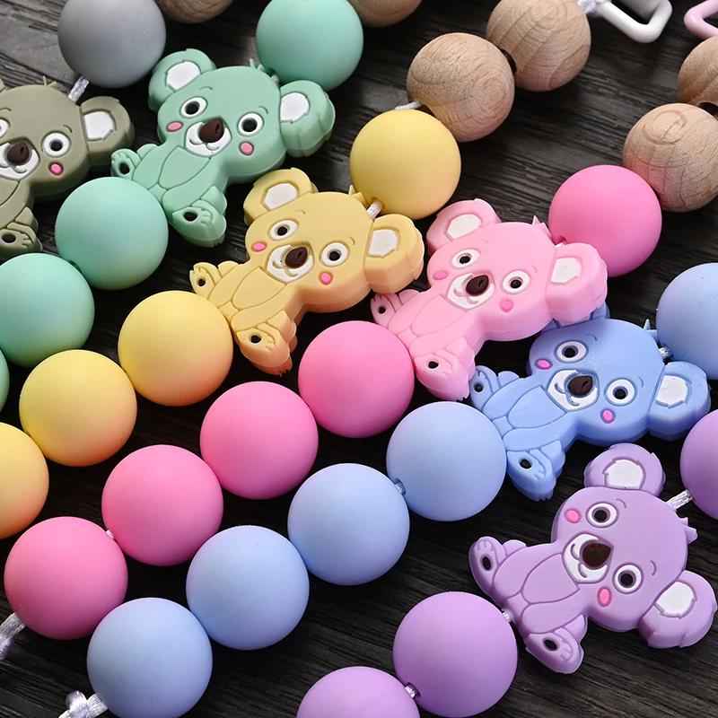 Attache-sucette plastique bébé clip animal dessin animé - Chaîne silicone support factice - Cadeau douche