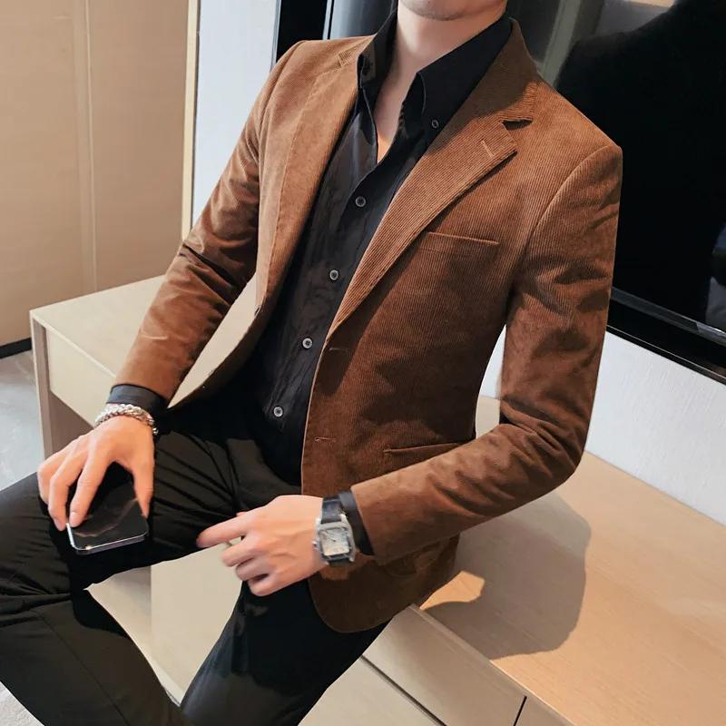 Veste en velours côtelé assortie pour hommes, petite veste trempée, mince, mode décontractée, beau,