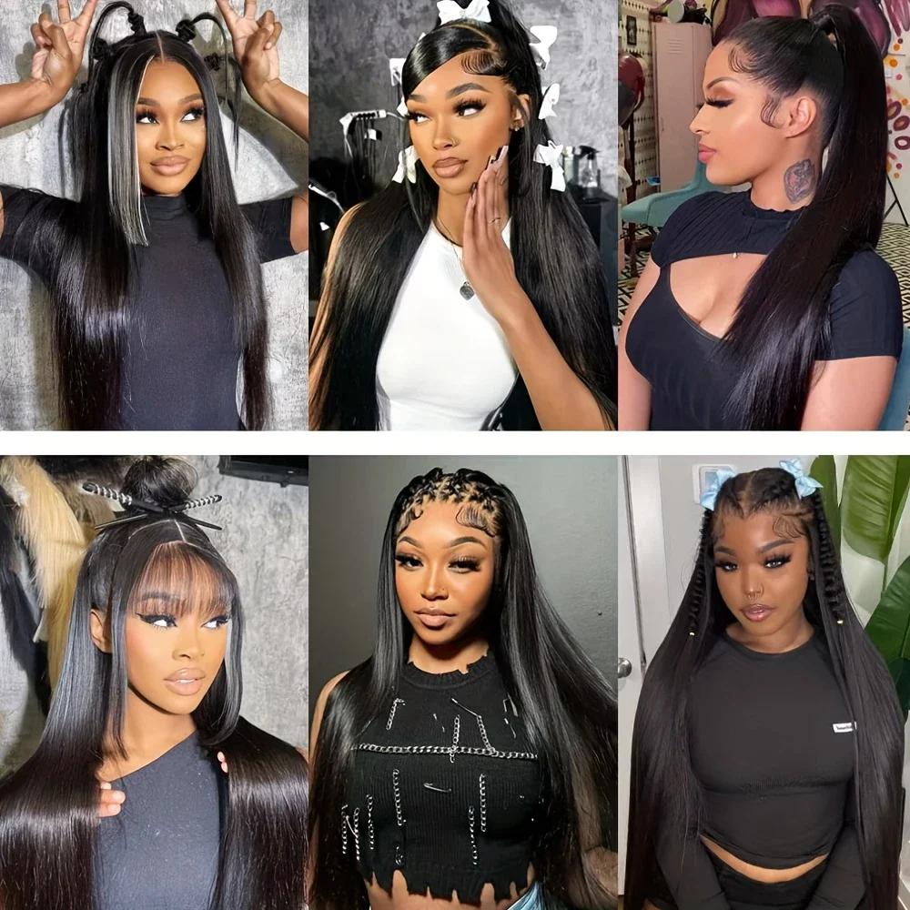 Perruque Lace Frontal Wig naturelle brésilienne lisse, cheveux lisses, 13x4, 13x6, 13x6, pre-plucked