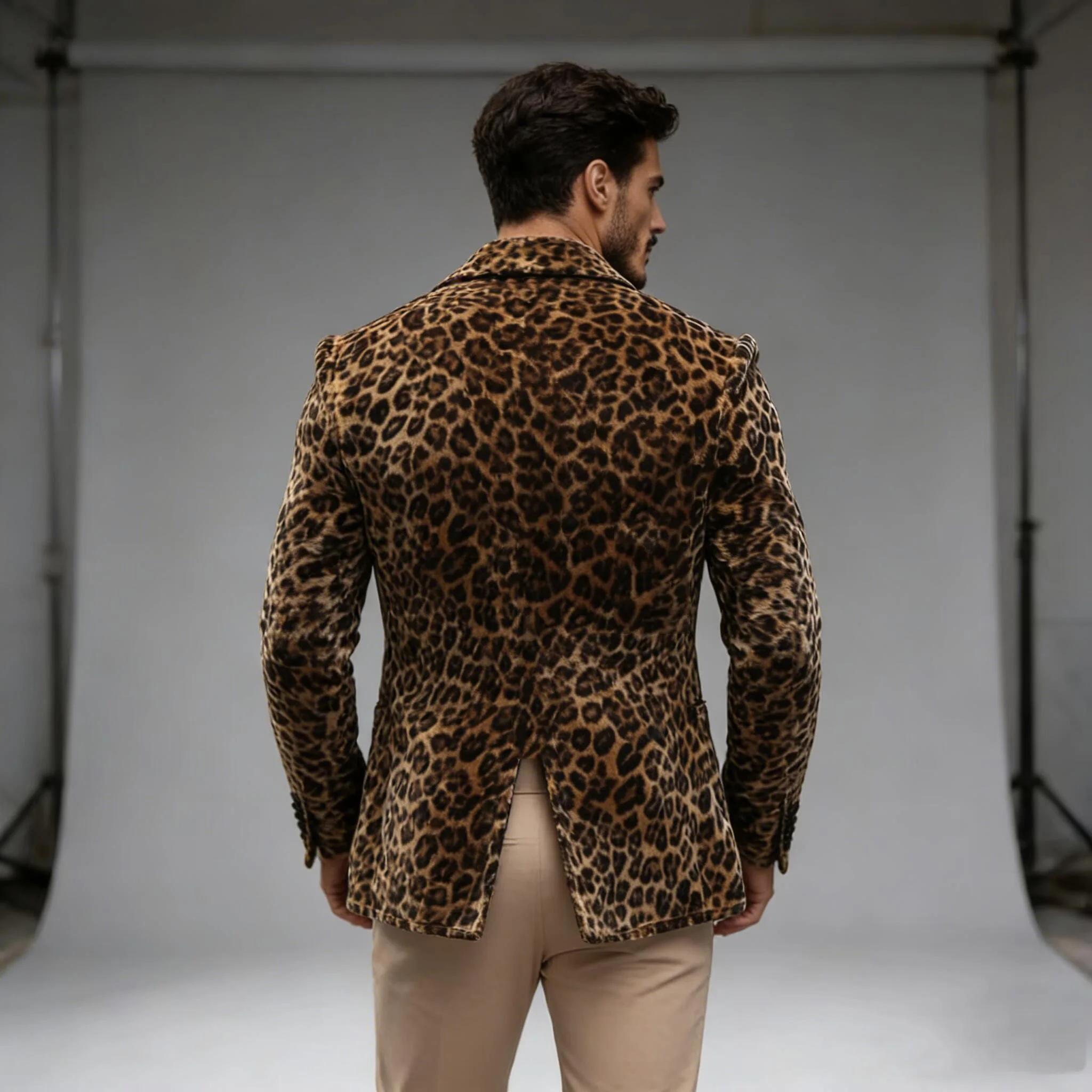 Blazer léopard de luxe pour homme, coupe ajustée, revers pointus, simple boutonnage, veste 1 pièce,
