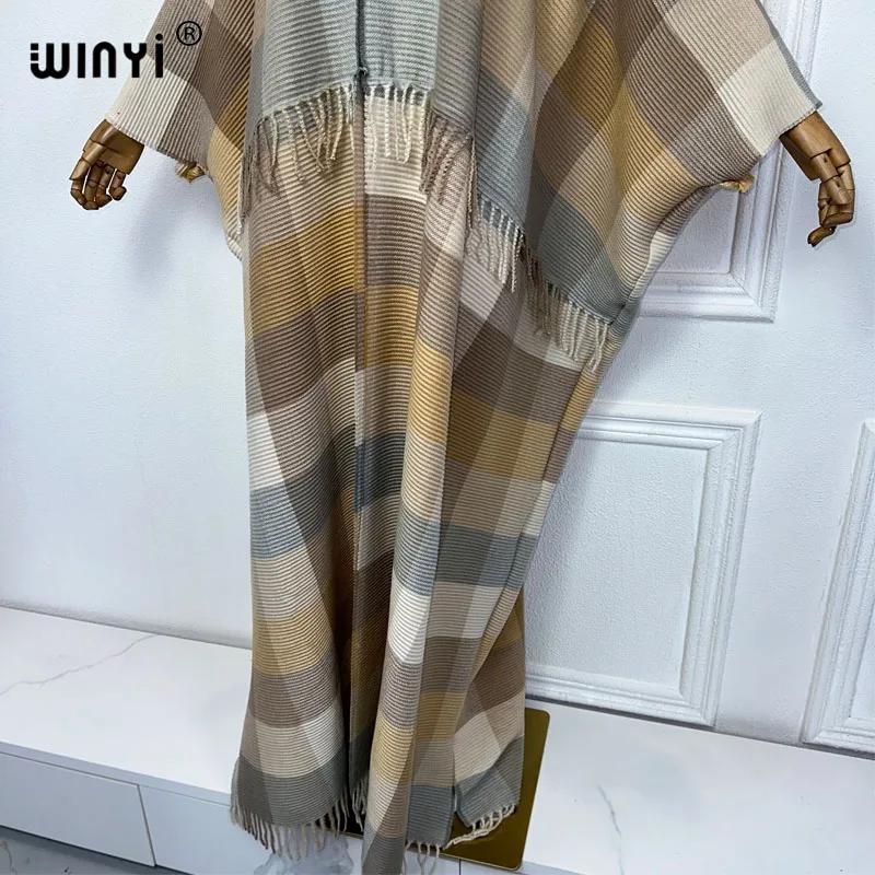 WINYI-Manteau d'hiver rétro à carreaux pour femme, caftan du Moyen-Orient, robe plissée, cardigan af