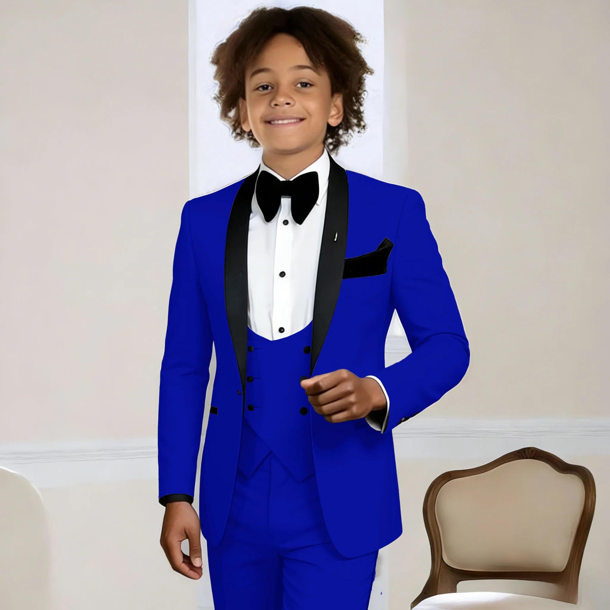 Costume gris clair 3 pièces pour garçons, smoking de mariage pour enfants, veste, pantalon, gilet, r