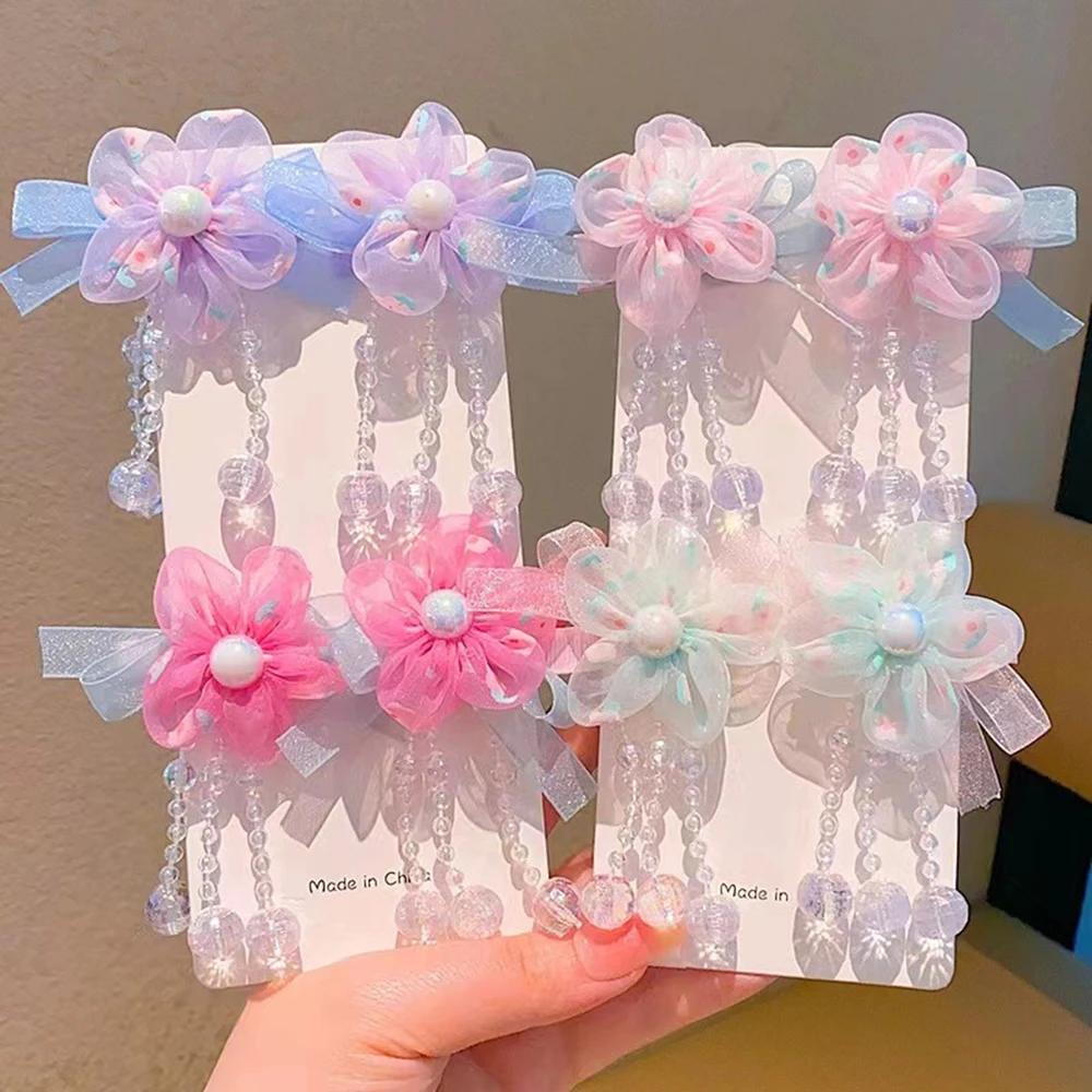 Coiffure Hanfu pour enfants, pompon fleuri, Clip de Style ancien, accessoires pour cheveux, épingle