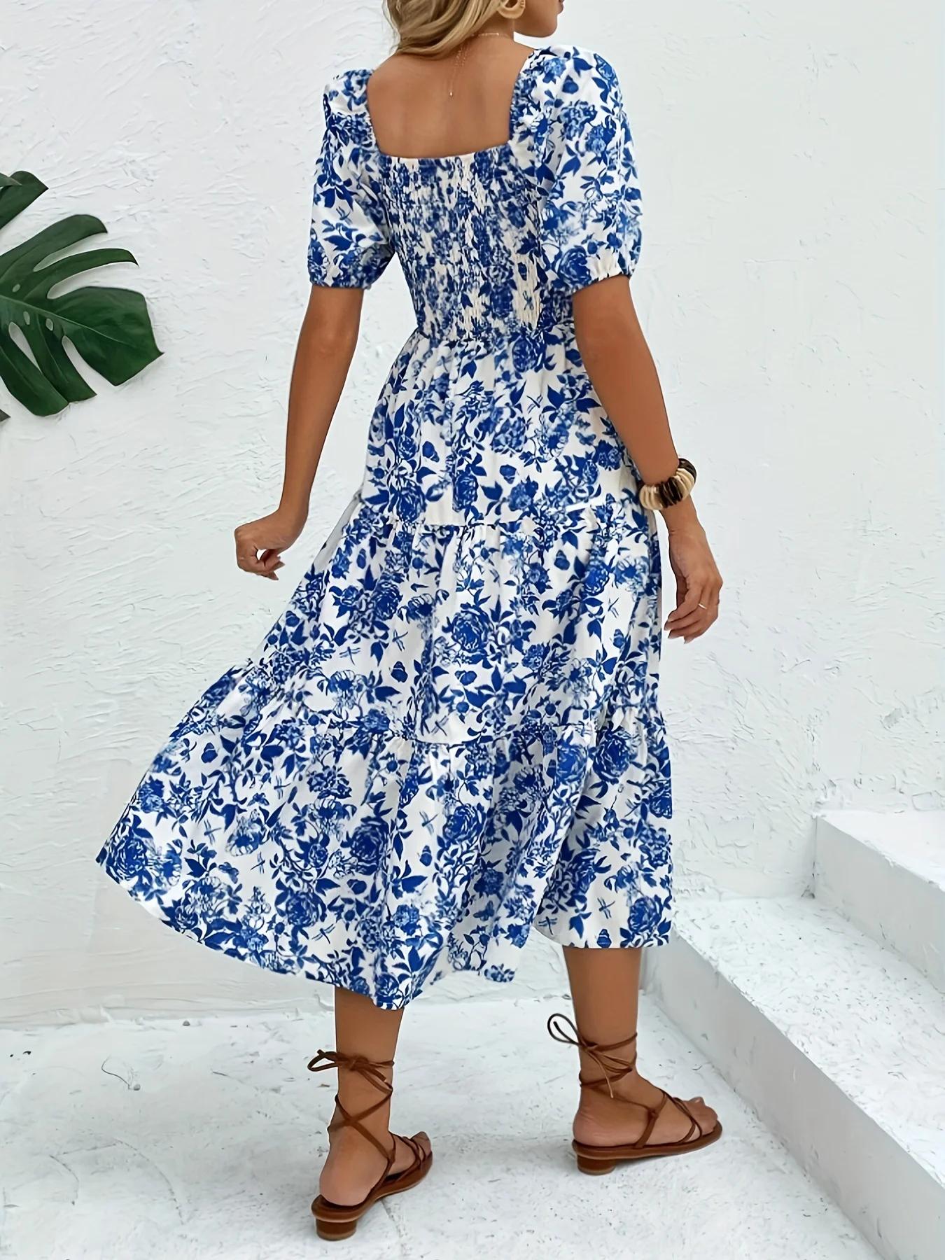 Robe longue à imprimé Floral, Direction élégante, avec col, robe Maxi à imprimé Floral, mode femme,