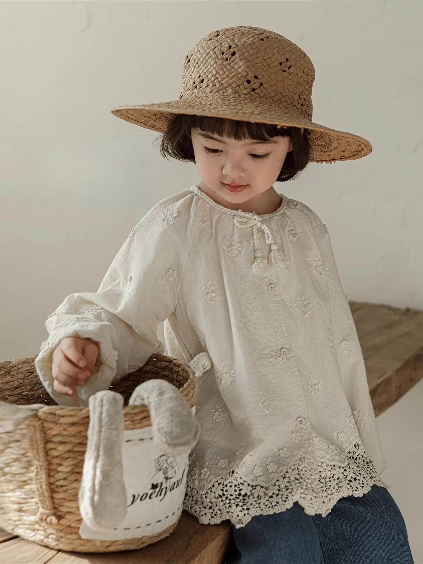 Ensemble de vêtements pour filles printemps 2026 : chemise en coton respirant à manches longues moti