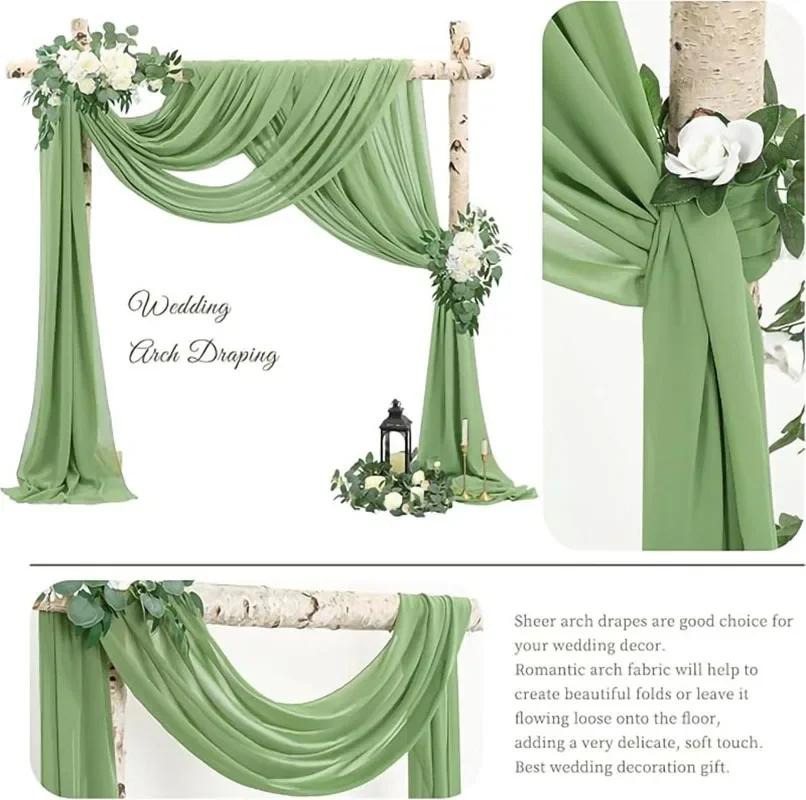 Arc de mariage vert sauge, 2 pièces, rideaux transparents drapés, toile de fond pour fête, cérémonie