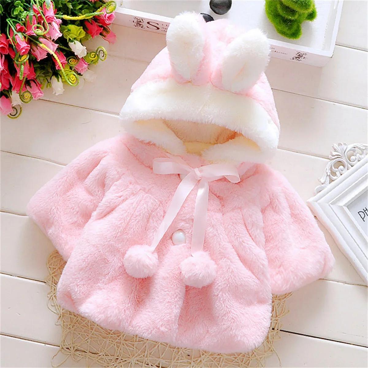 Veste d'hiver pour bébé fille, douce et mignonne, chaude, à capuche, oreilles de lapin, pull en lain