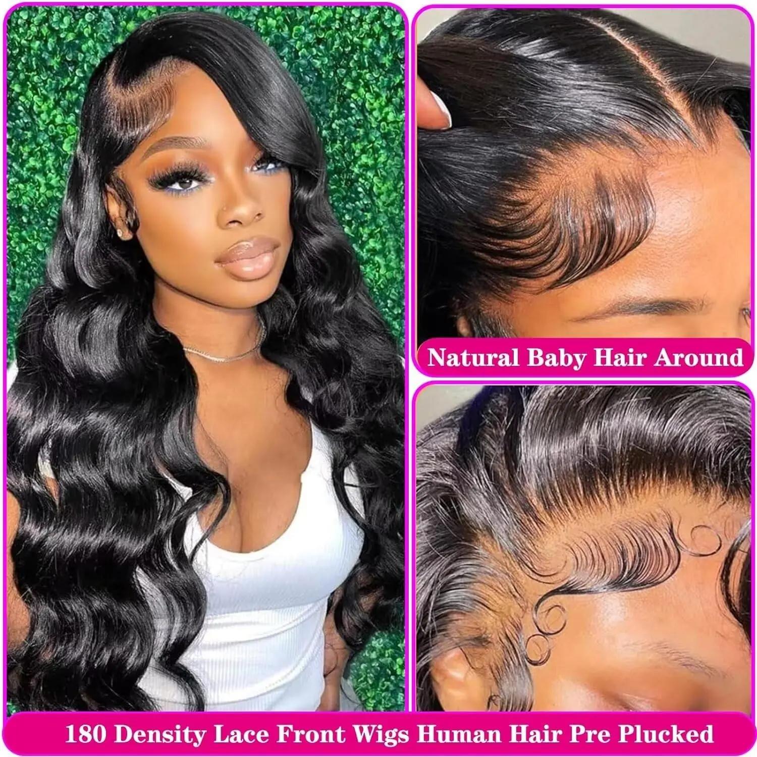 Perruque Lace Front Wig Body Wave Brésilienne Naturelle, Cheveux Humains, 13x6, 4x4, 13 Tages, pour