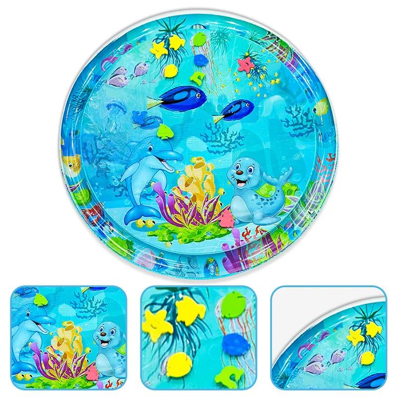 Grand tapis d'eau de jeu pour bébé, 100cm, motif de sceau de dauphin, tapis de jeu rond gonflable en
