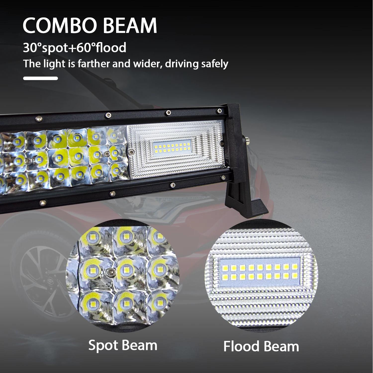 Barre lumineuse Led incurvée/droite 22 32 42 52 pouces 675W 540W, feux de conduite 7D 3 rangées, cam
