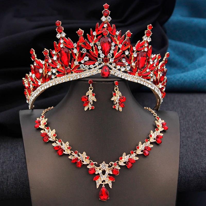 Diadèmes et couronnes avec collier et boucles d'oreilles pour femmes et filles, ensembles de bijoux