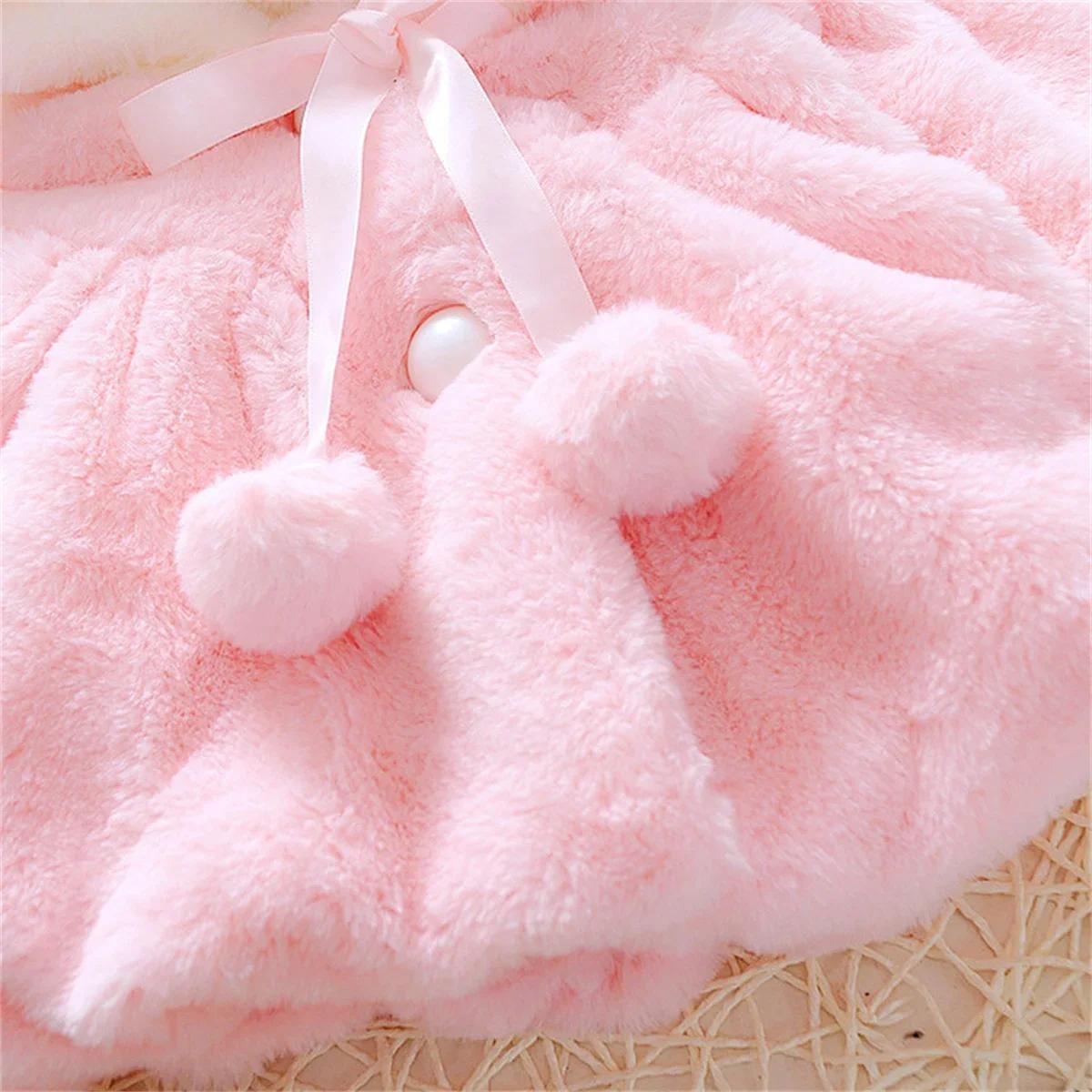 Veste d'hiver pour bébé fille, douce et mignonne, chaude, à capuche, oreilles de lapin, pull en lain