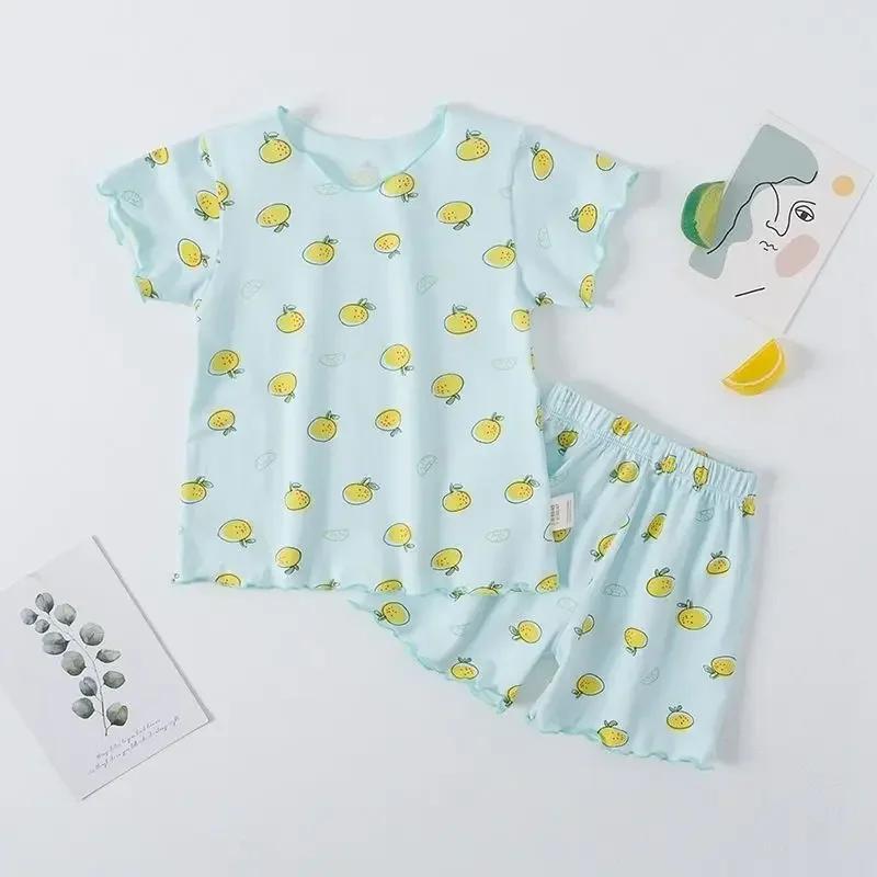 Ensemble pyjama d'été pour filles, imprimé fraises, short et t-shirt pêches roses, vêtements d'intér