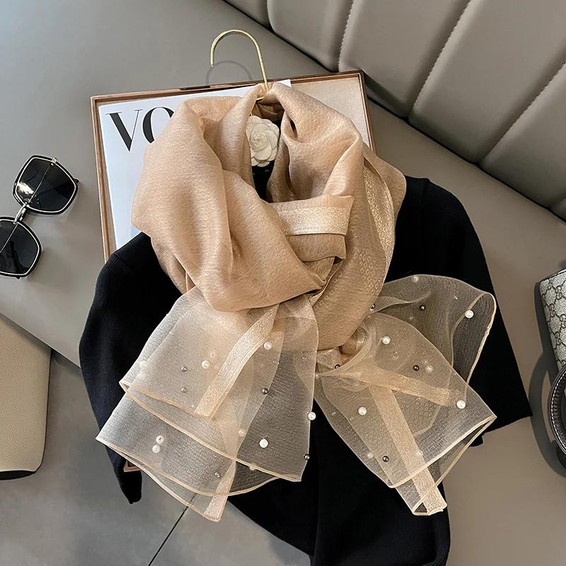 Écharpe de marque de luxe pour femmes, châle, couleur unie, en soie, en lin, été, bandana, Hijab, co