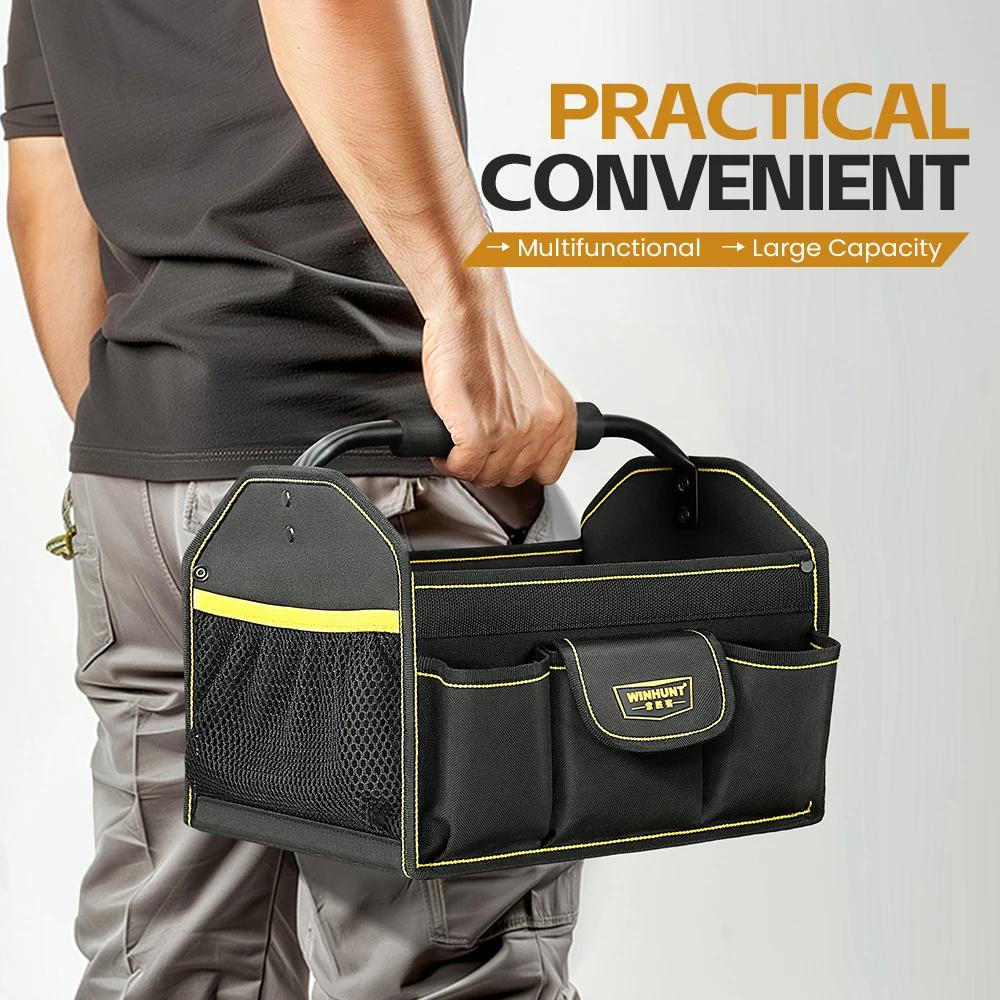 WINHUNT Sac fourre-tout, sac à outils à bouche large à 10 poches, bac à outils d'électricien tubulai