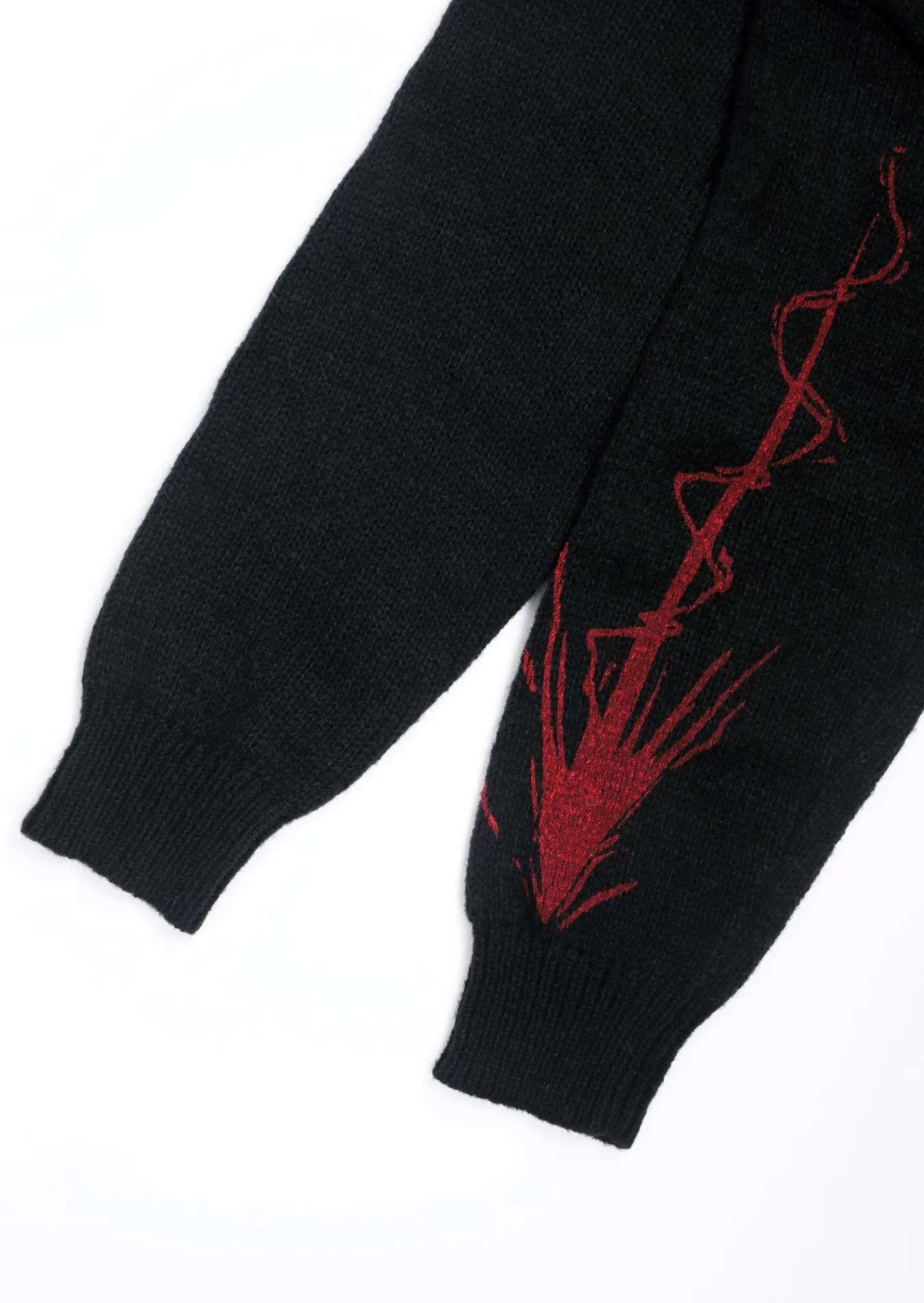 Pull en tricot graphique noir et rouge pour hommes, col rond, surdimensionné, décontracté, manches l