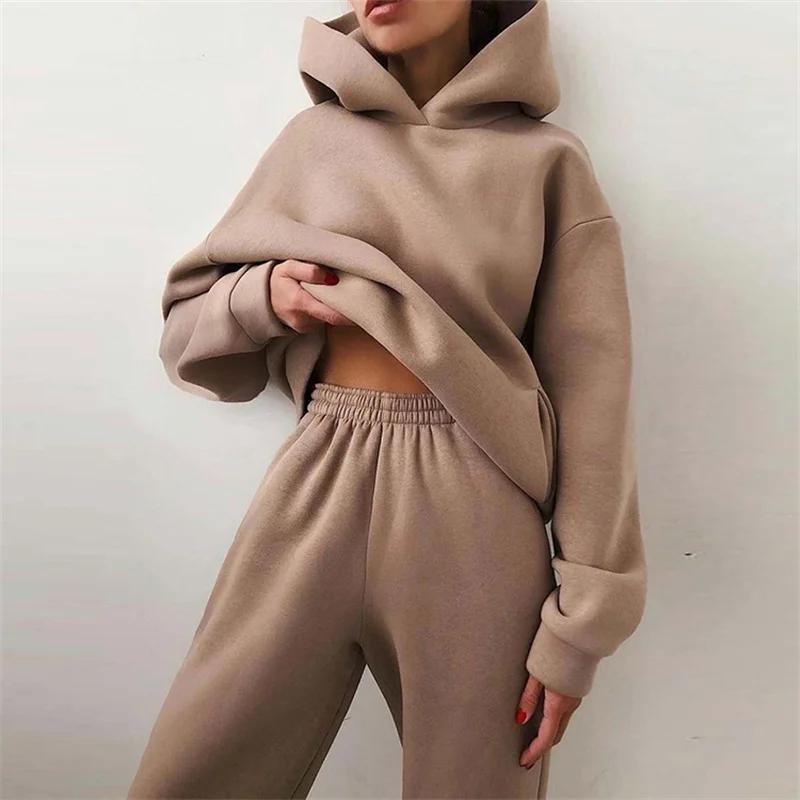 Sweat à capuche PVD deux pièces pour femme, sweat à capuche décontracté, pulls monochromes, ensemble