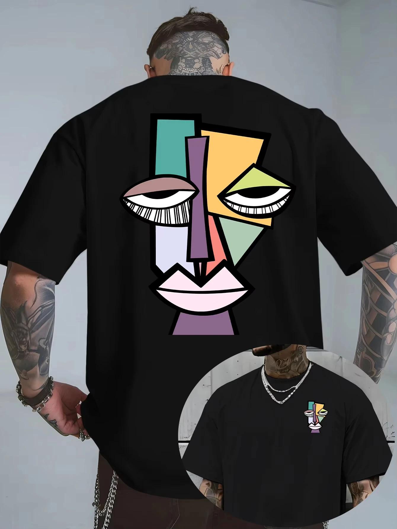 T-shirt unisexe 100 % coton style cubiste Picasso, idéal pour l'été et l'automne, décontracté, ample