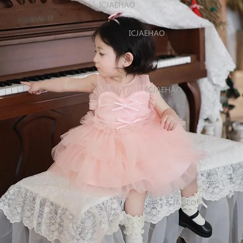 Robe de princesse rose pâle de qualité supérieure pour bébé, costume formel de demoiselle d'honneur