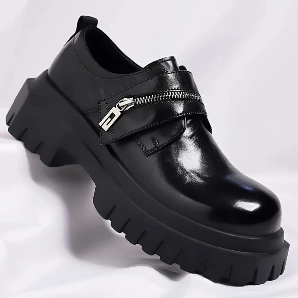 Chaussures en cuir pour hommes Derby 2026, semelle épaisse, style britannique, design décontracté, f