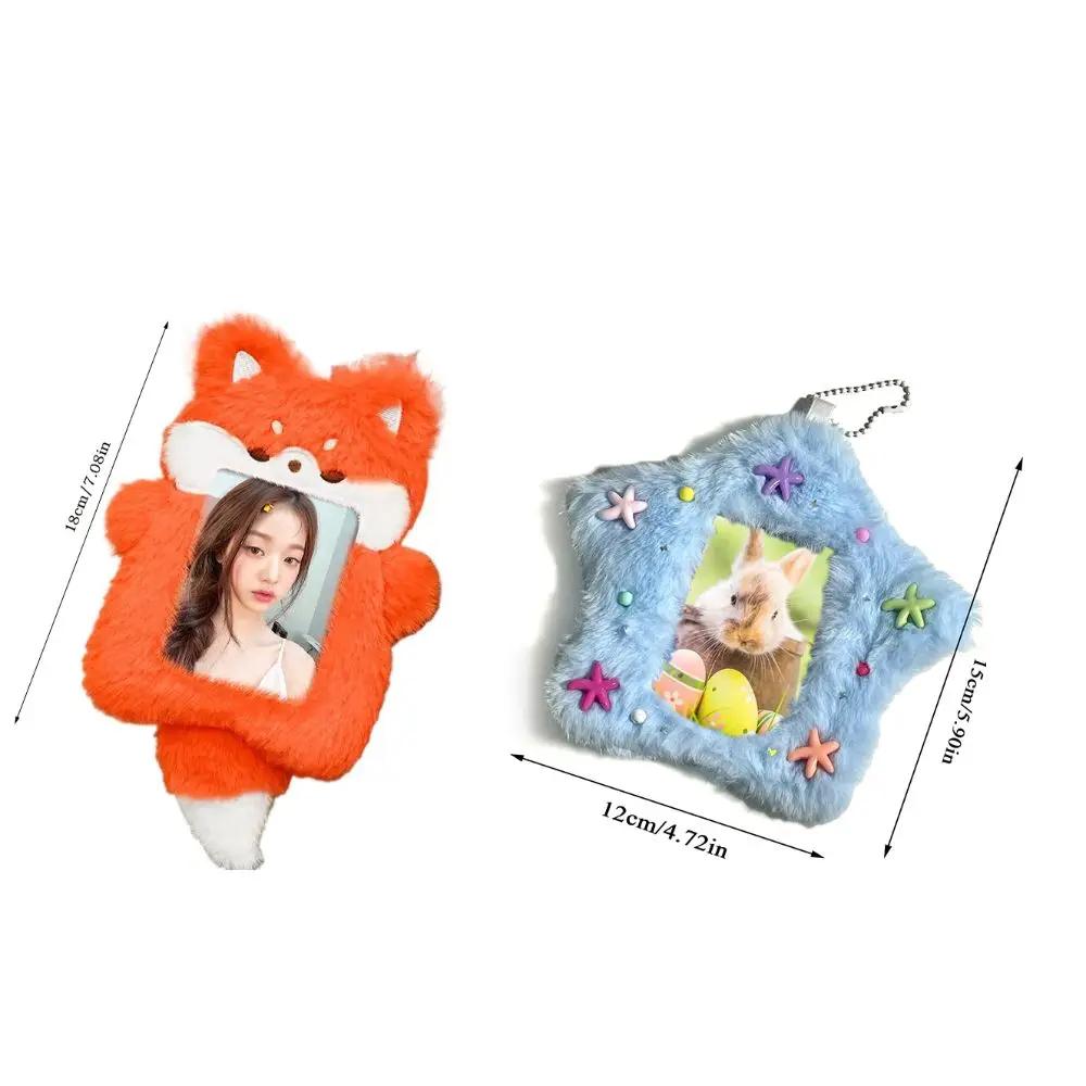 Étui pour carte photo en peluche, mignon, sac de dessin animé, porte-clés renard, étui pour carte ph