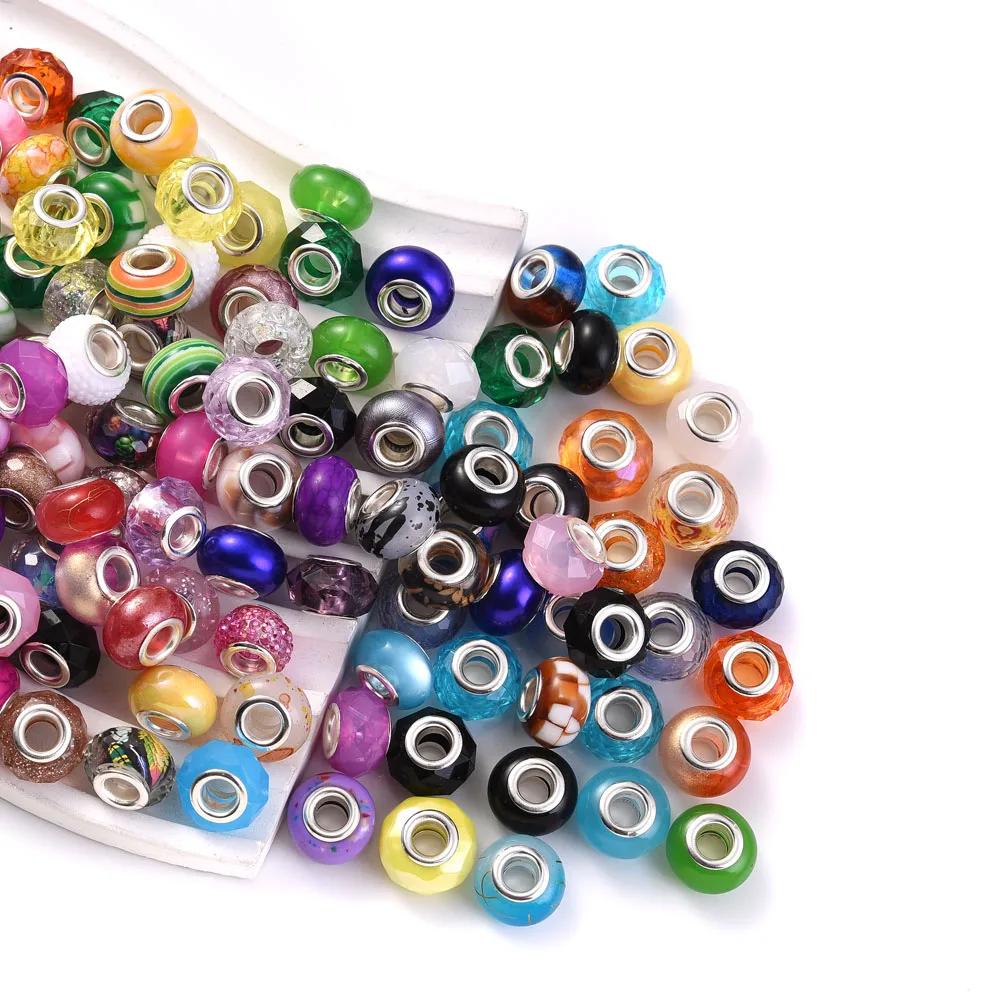50 pièces de perles acryliques rondes plates de 14mm à grand trou, perles d'espacement en acrylique