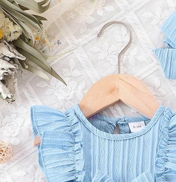 Robe d'été bleue pour bébé fille, avec bords à volants et nœud, robe de Style doux et mignon, adapté