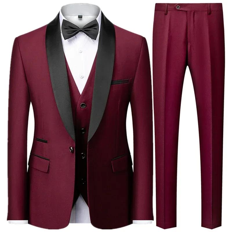 Ensemble trois pièces pour hommes, noir, fête de mariage, grande taille, Blazer, manteau, pantalon e