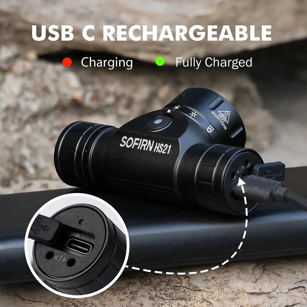 Sofirn HS21 2000lm EDC lampe frontale 18650 USB C lampe de poche Rechargeable SFT40 phare puissant a