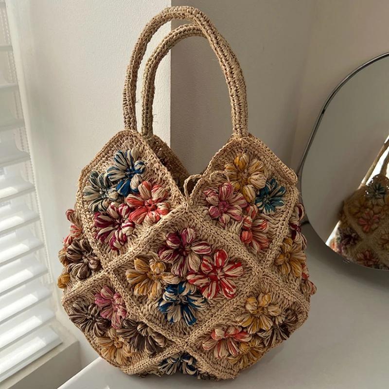 Sac de plage tissé de luxe haut de gamme pour femme, fait main au crochet, grande capacité, élégant
