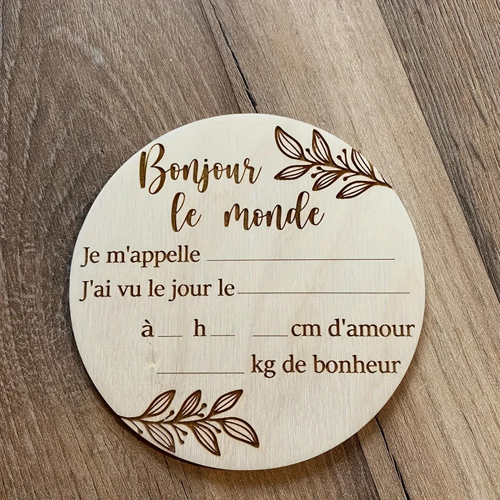 1 pièce bébé nouveau-né panneau de bienvenue en bois sculpté design "Hello World" baby shower bois n