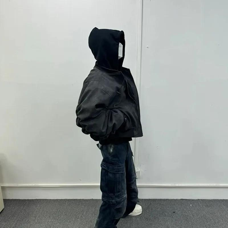 Veste Homme Printemps Automne Style Urbain Patchwork à Capuche Faux Cuir Deux Pièces Manches Longues