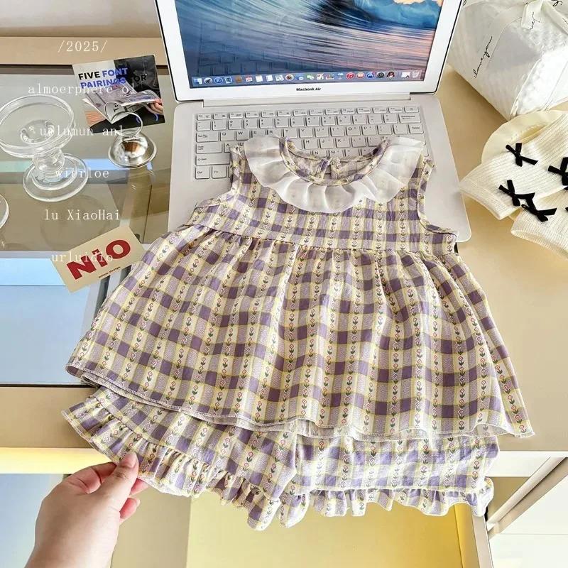 Ensemble deux pièces robe de princesse sans manches avec imprimé Floral, tenue fine d'été pour bébés