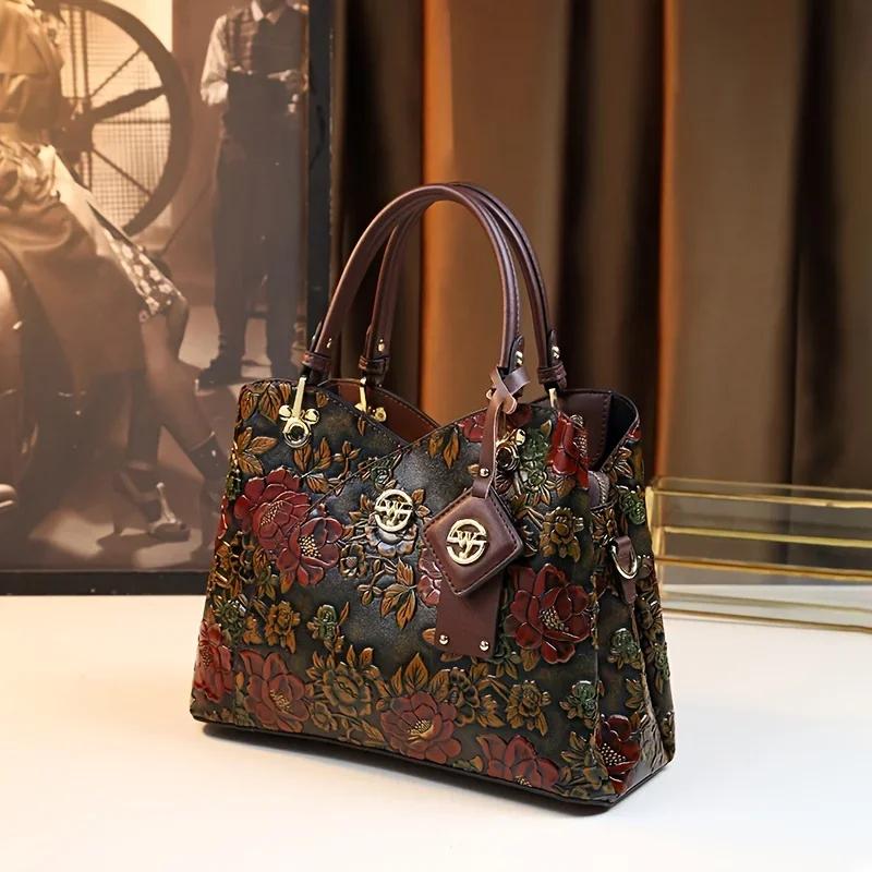 Sac à main à motif de fleurs Vintage, sac fourre-tout de luxe en cuir PU, sac à bandoulière à la mod